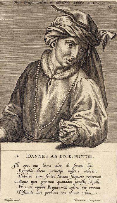 Portrait of Jan van Eyck, plate 2 in a series of portraits of artists, engraved by Theodor Galle by Dominicus Lampsonius